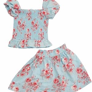 Janie and Jack Blue and Red Floral Skirt Set
